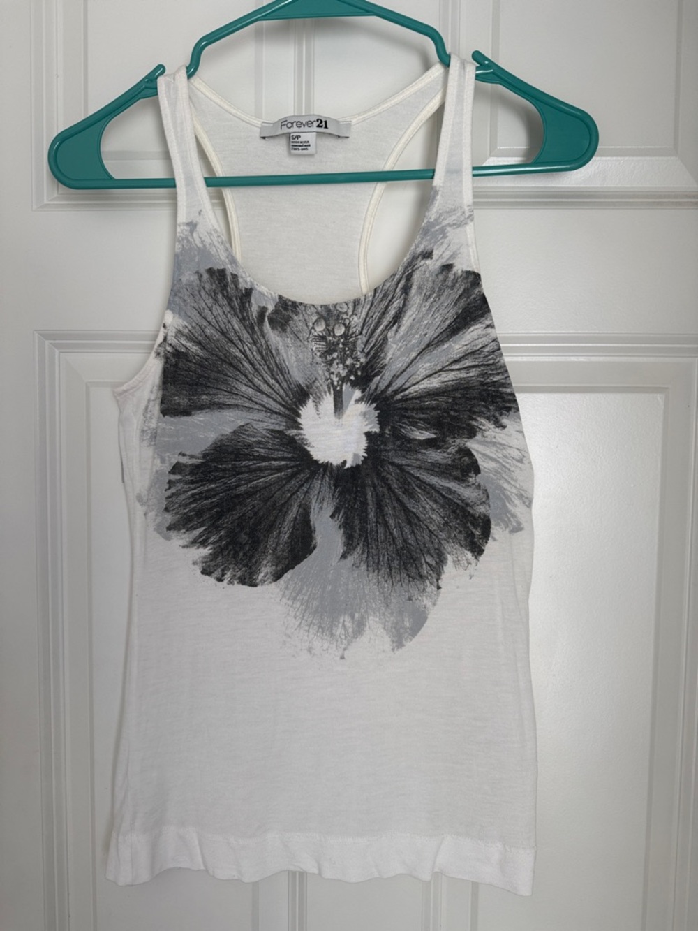 Forever 21 White Tank with Black Floral Print